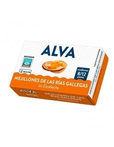 Moules des Rías galiciennes en conserve Alva 8/12 111gr.